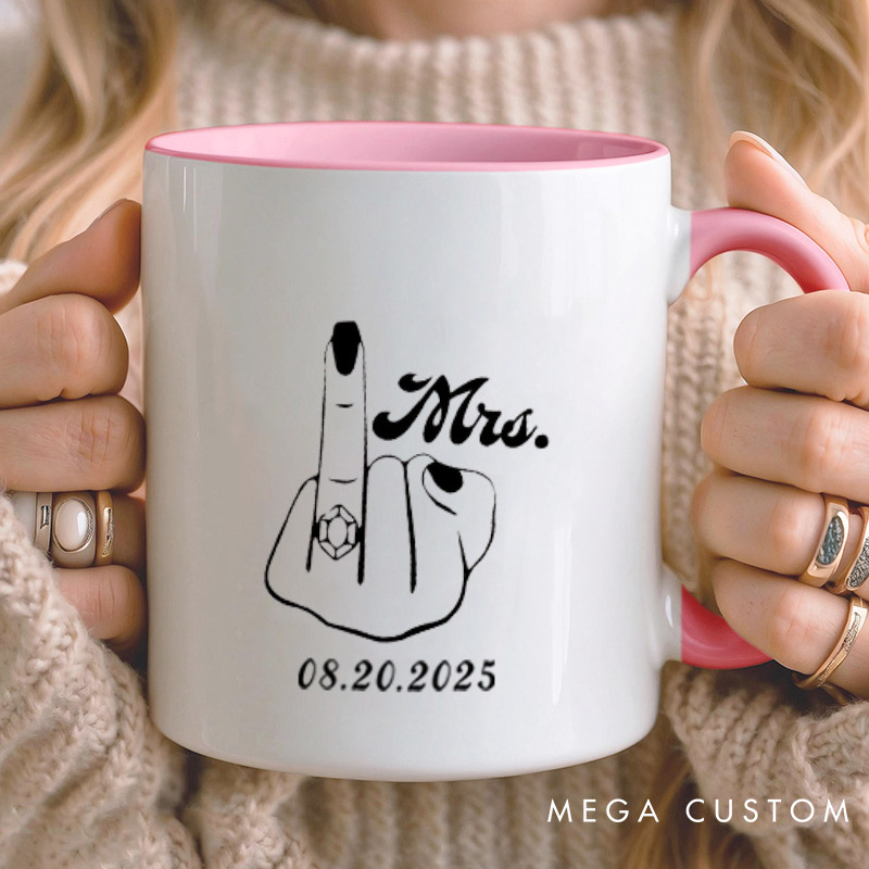 Personalized Funny Gesture Mr and Mrs Matching Wedding Couple Mugs