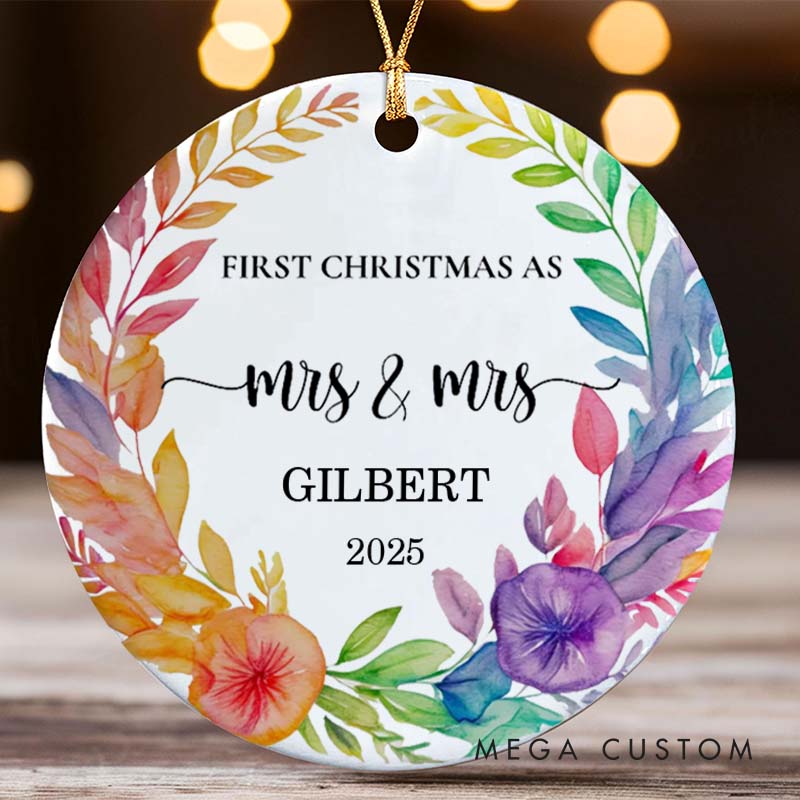 Personalized First Christmas as Mrs and Mrs Floral Ornament LGBTQ Lesbian Ornament for Her LGBTQA+ Christmas Ornament