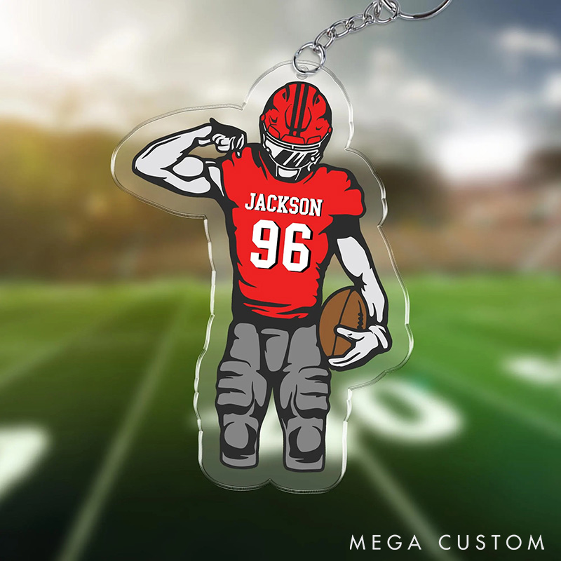 [Copy]Personalized American Football Player and Flame Design Acrylic Keychain with Custom Number 