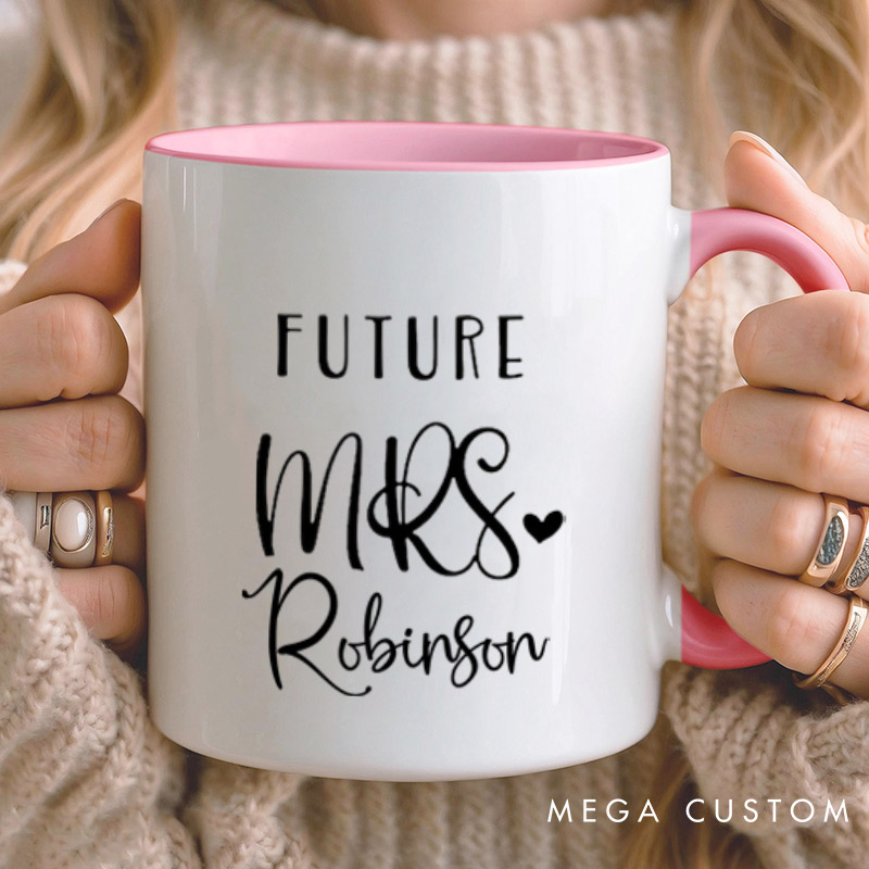 Personalized Playful Lucky Mr and Future Mrs with Heart Matching Engagement Couple Mugs