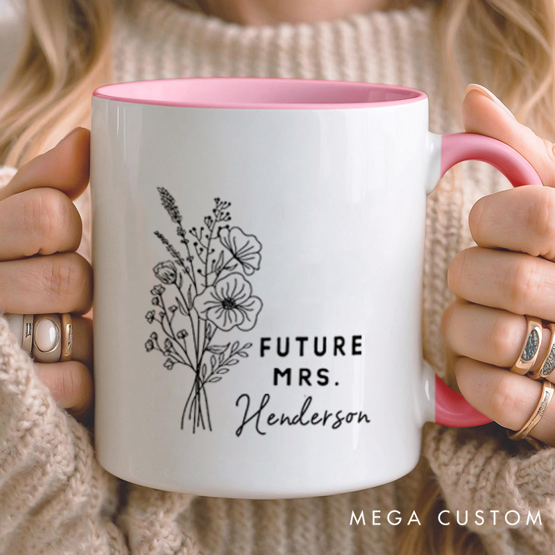 Personalized Elegant Hand-Drawn Morning Glory Flowers Future Mers Fiancee Engagement Fiancée Mugs