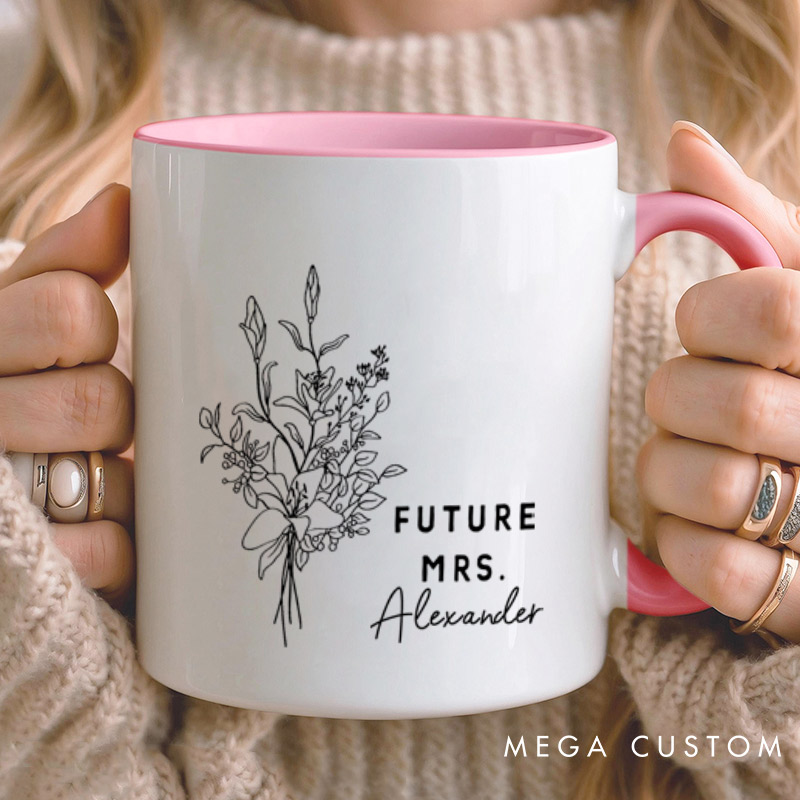 Personalized Elegant Hand-Drawn Lily Flowers Future Mers Fiancee Engagement Fiancée Mugs