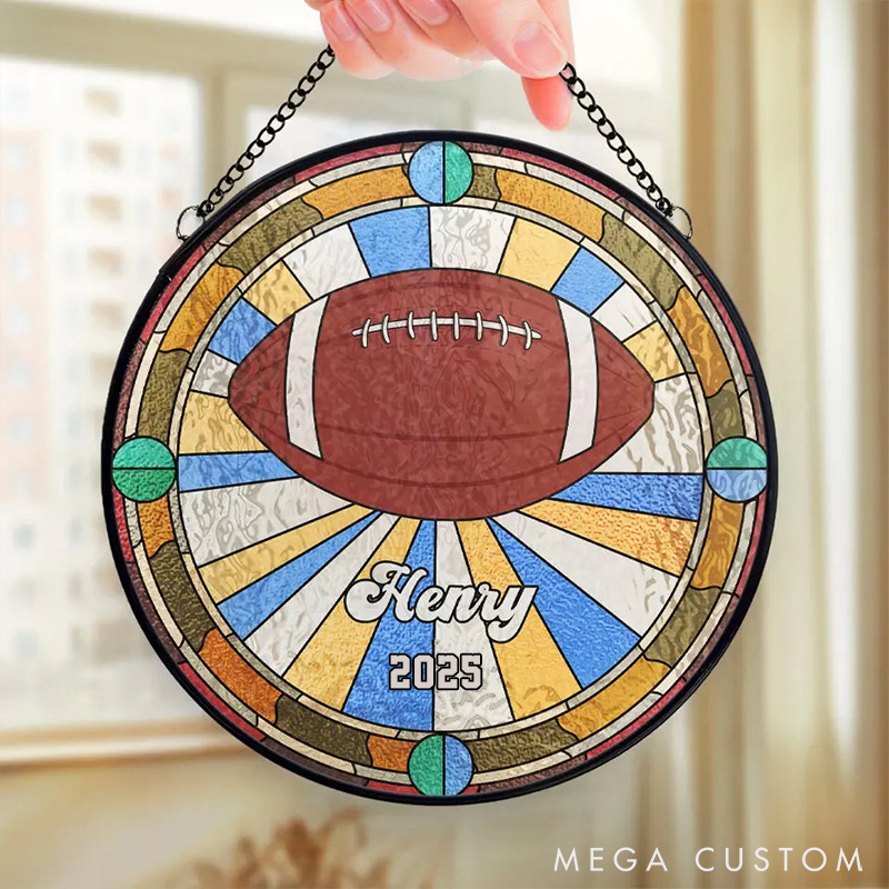 Personalized AmericanFootball Glass Window Hanging Suncatcher with Custom Name and Year