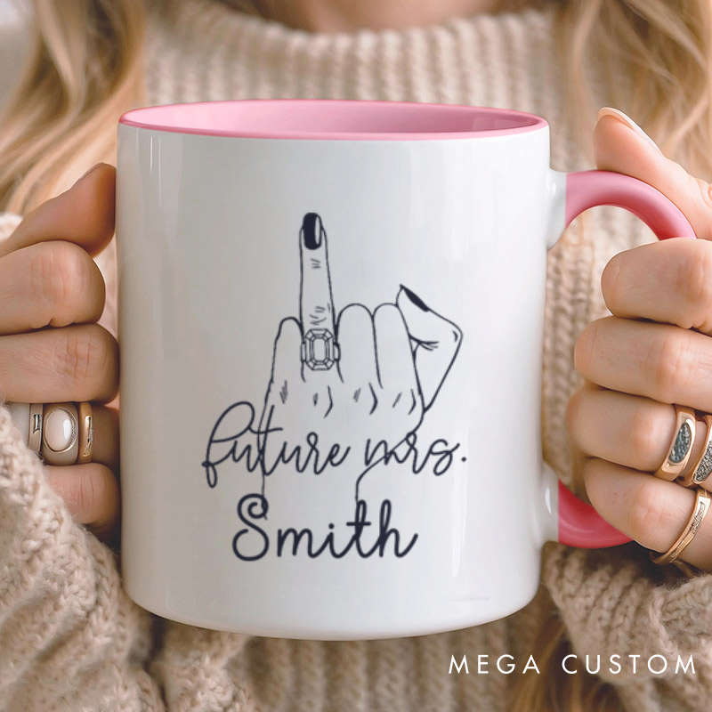 Personalized Minimalist Funny Gesture Future Mrs Fiancee Engagement Fiancée Mugs