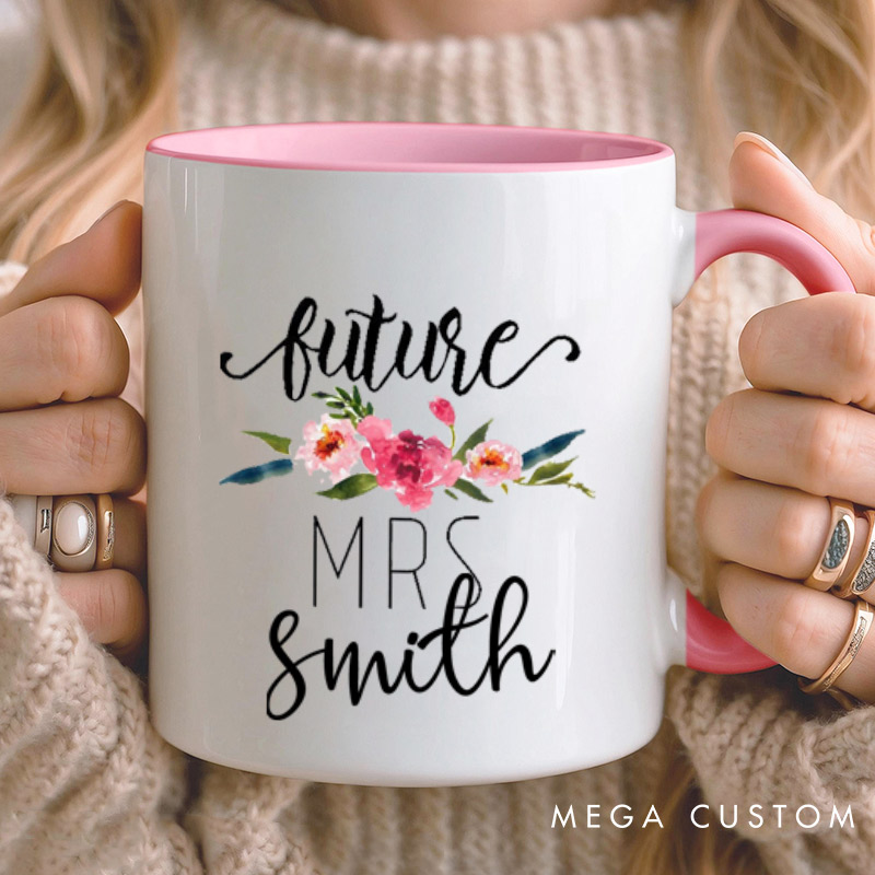 Personalized Watercolor Floral Future Mrs Fiancee Engagement Fiancée Mugs