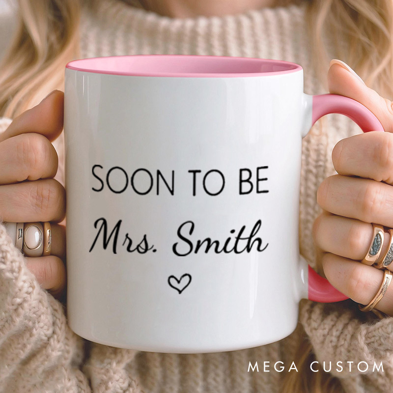 Personalized Minimalist One Lucky Mr and Soon To Be Mrs with Heart Engagement Couple Mugs