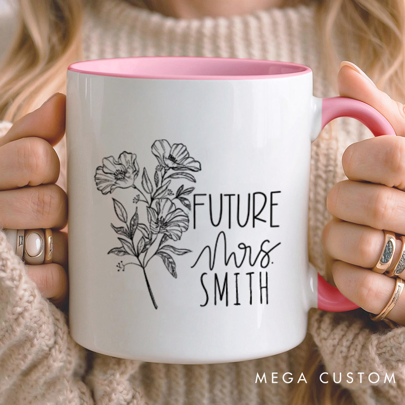 Personalized Floral Future Mrs and Lucky Mr Engagement Couple Mugs