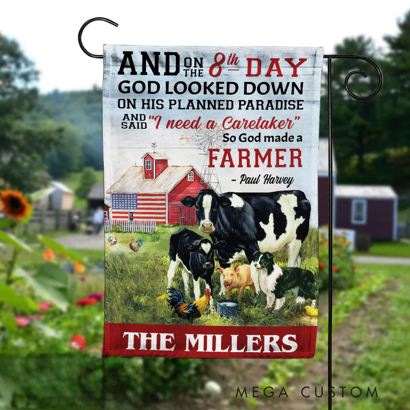 Personalized Farm Landscape God Blessing Garden Flag with Text Yard Porch Decor Christmas Religious Gift for Family Christian