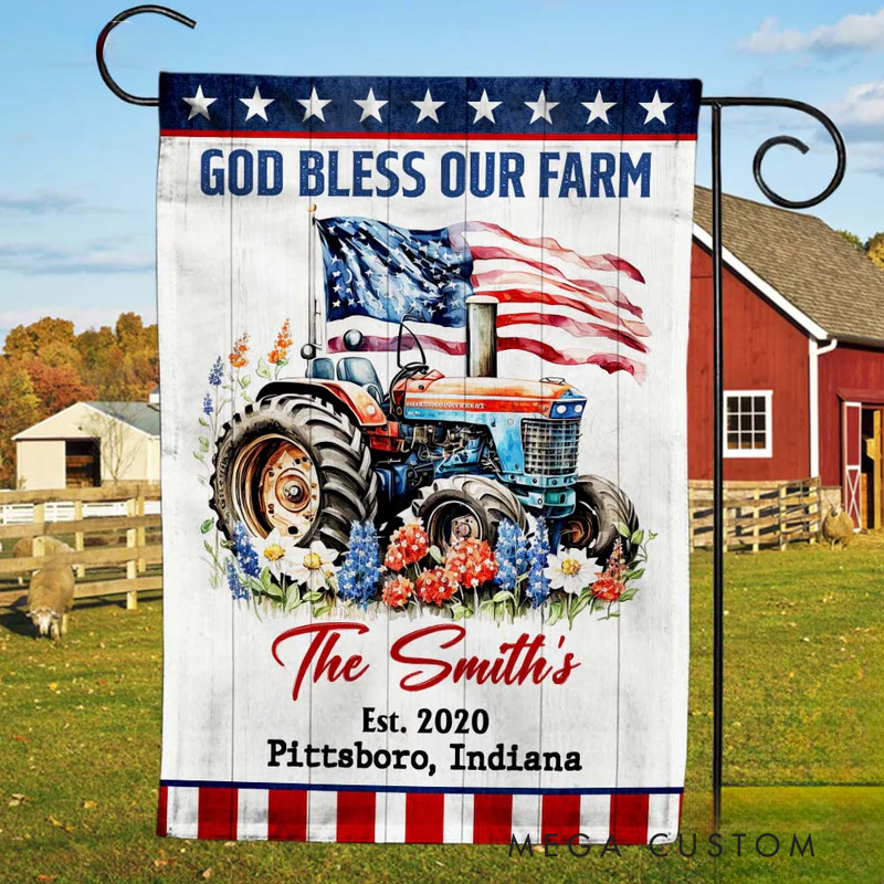 Personalized Family God Bless our Farm Garden Flag with Text Yard Porch Decor Christmas Religious Gift for Family Christian