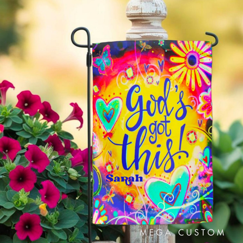 Personalized Pretty God's Got this Inspirivity Garden Flag with Text Yard Porch Decor Christmas Religious Gift for Family Christian