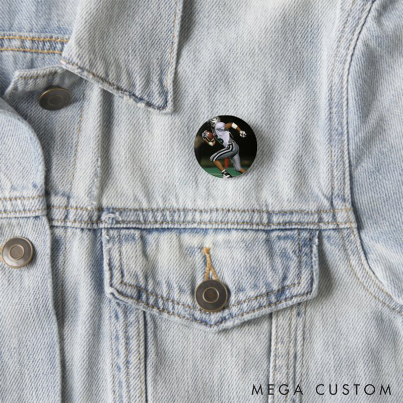 Personalized American Football Button Pin with Custom Your Dynamic Photo