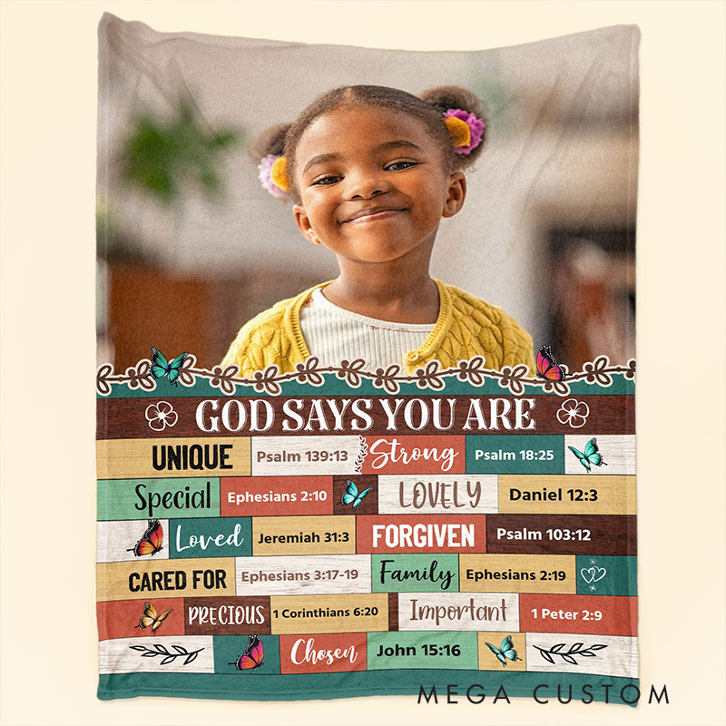 Personalized God Says you are Bible Verses Throw Blanket with Photo Religious Gift Birthday Gift for Girls