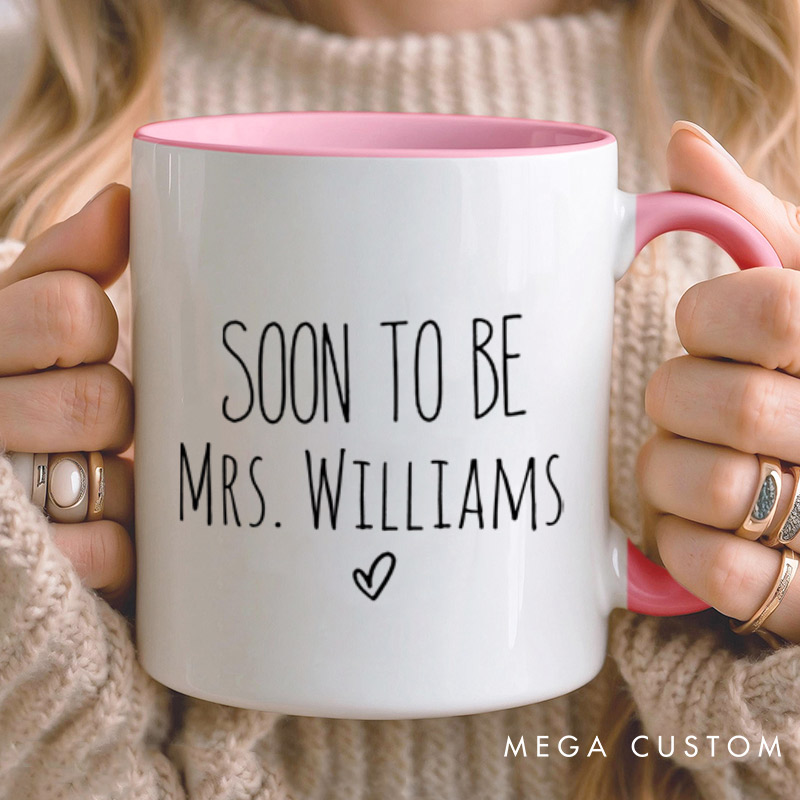 Personalized Minimalist Soon To Be Mrs and One Lucky Mr Engagement Couple Mugs