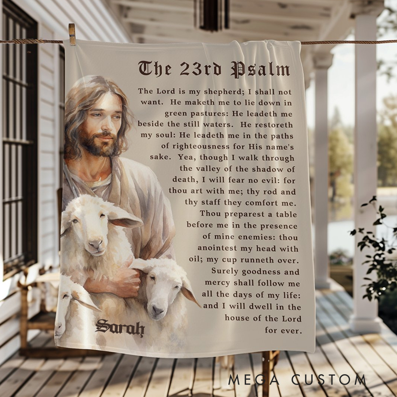 Personalized The Lord is My Shepherd Soft Throw Blanket with Name Religious Day Birthday Christmas Gift for Christians