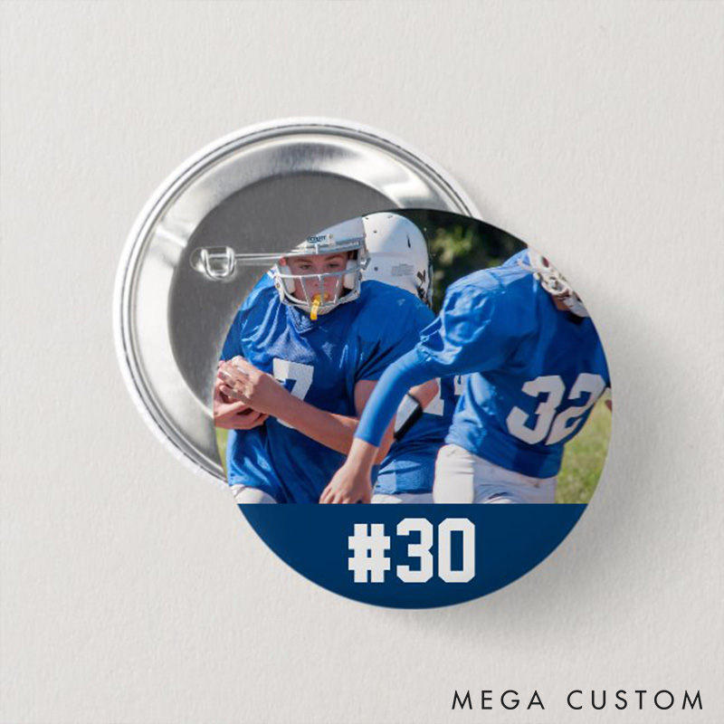 Personalized American Football Button Pin with Custom Player's Number and Photo for Fans