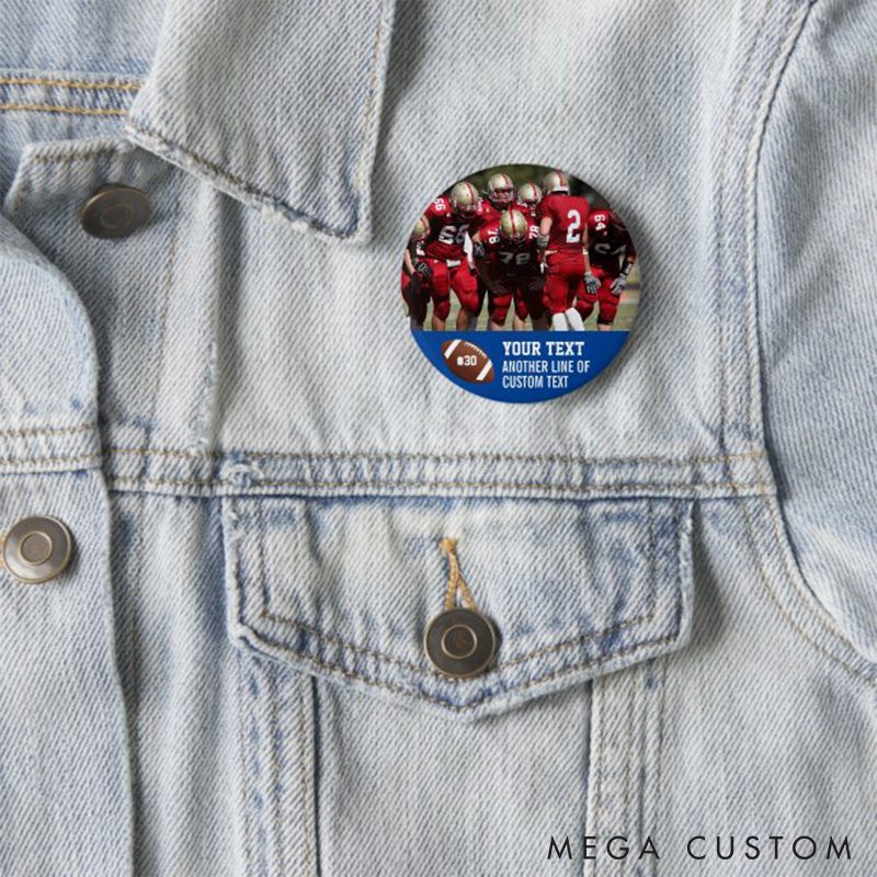 Personalized Action Team American Football Button Pin with Custom Number,Text and Photo