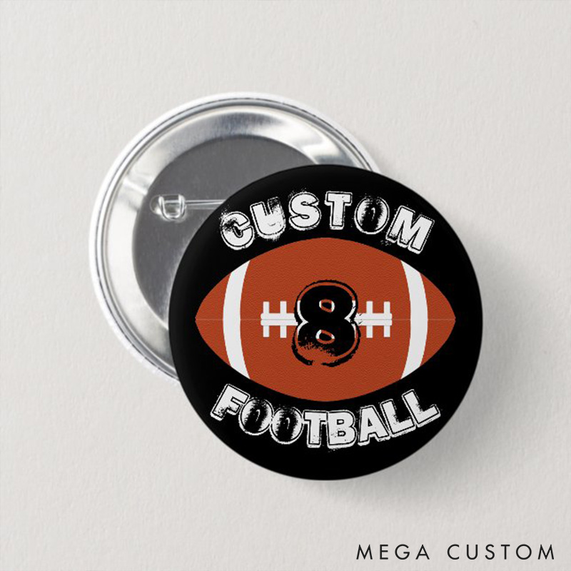 Personalized American Football Ball Design Button Pin with Custom Number and Text