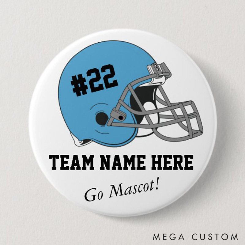 Personalized American Football Helmet Design Button Pin with Custom Your Team Name and Number for Fans