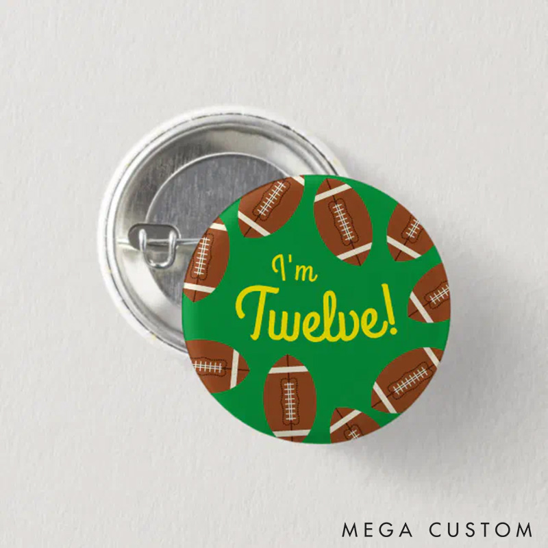 Personalized American Football Birthday Design Button Pin with Custom Your Text