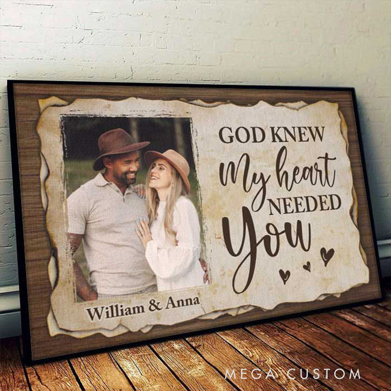 Personalized God Knew My Heart Framed Canvas Painting with Name and Photo Religious Wall Art Gift