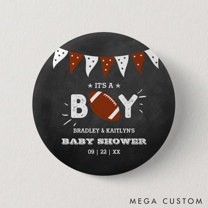 Personalized It’s a Boy American Football Birthday Design Button Pin with Custom Name and Special Date