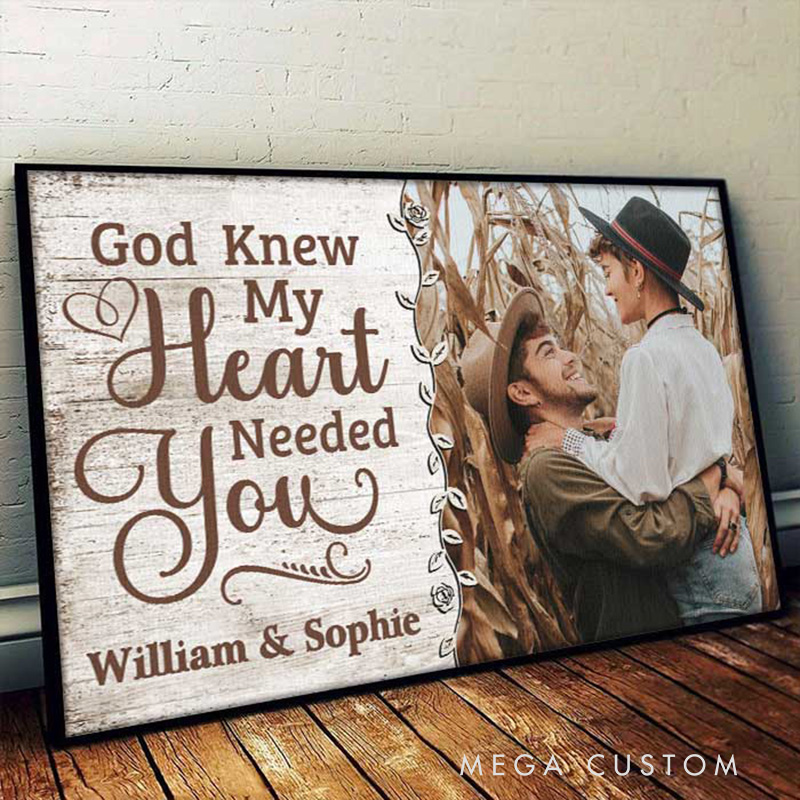 Personalized God Knew My Heart Really Needed you Framed Canvas Painting with Name and Photo Religious Wall Art Gift
