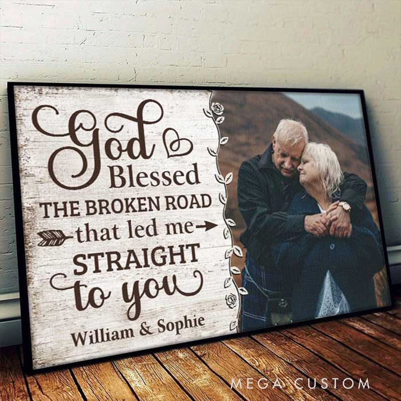 Personalized God Led me Straight to you Framed Canvas Painting with Name and Religious Wall Art Gift