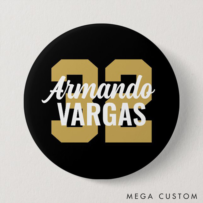 Personalized Sport Design Button Pin with Custom Name and Number