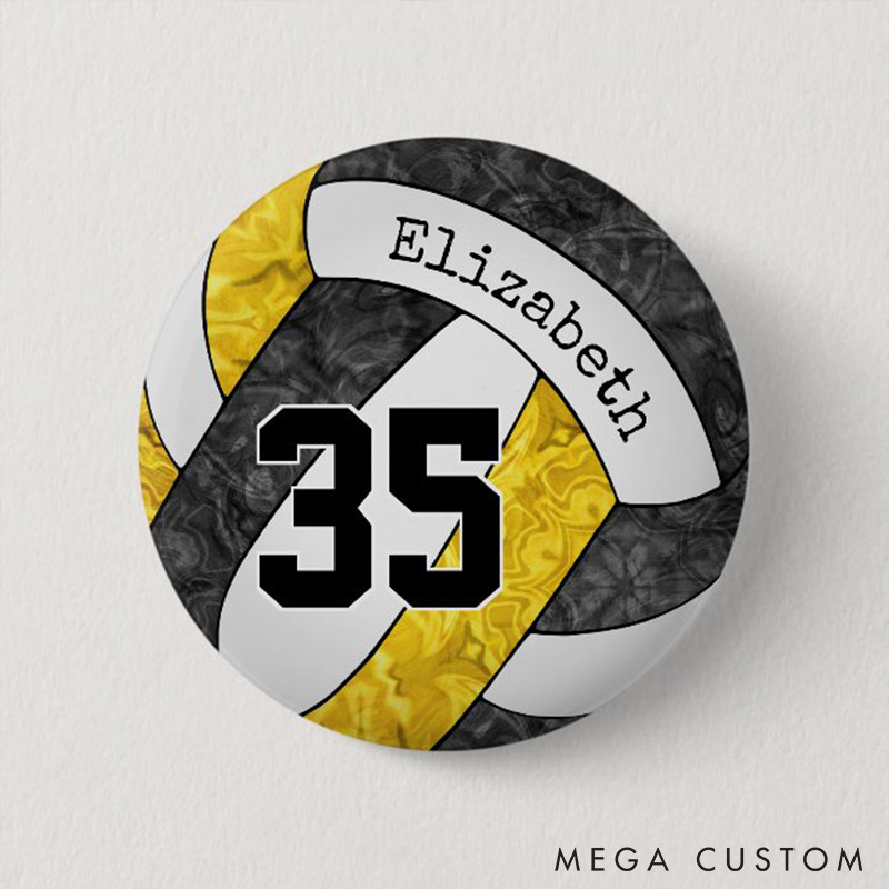 Personalized Volleyball Design Button Pin with Custom Player Name and Number