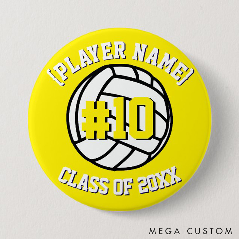 Personalized Volleyball Graduation Button Pin with Custom Player Name, Number and Year