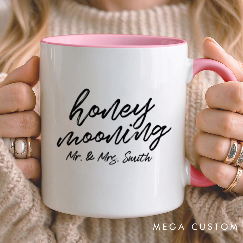 Personalized Minimalist Honeymooning with Name Matching Honeymoon Couple Mugs