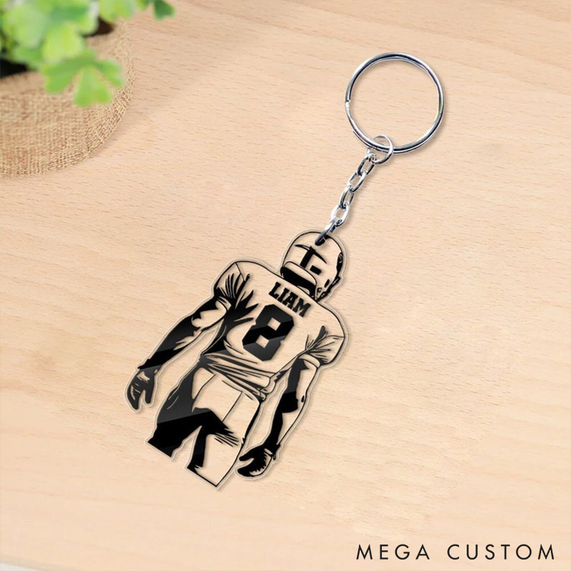 Personalized American Football Acrylic Keychain with Custom Player Name and Number