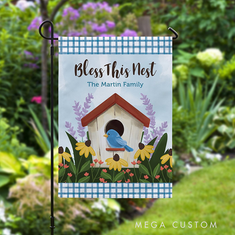 Personalized Bless this Nest Garden Flag with Text Yard Porch Decor Christmas Religious Gift for Family Christian