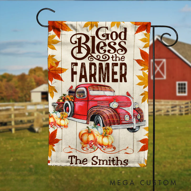 Personalized Farm Truck God Blessed Farmer Garden Flag with Text Yard Porch Decor Christmas Religious Gift for Family Christian