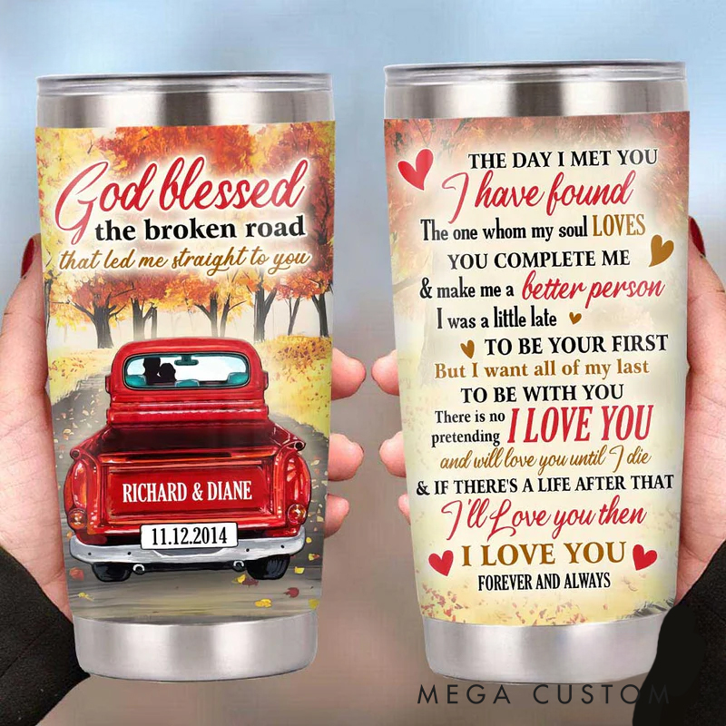 Personalized Red Truck God 20oz Tumbler with Name Stainless Steel Insulated Travel Mug Christian Gift