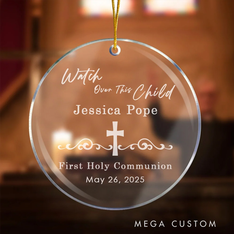 Personalized Watch Over This Child Acrylic Ornament First Holy Communion with Name Christening Gift for Christian