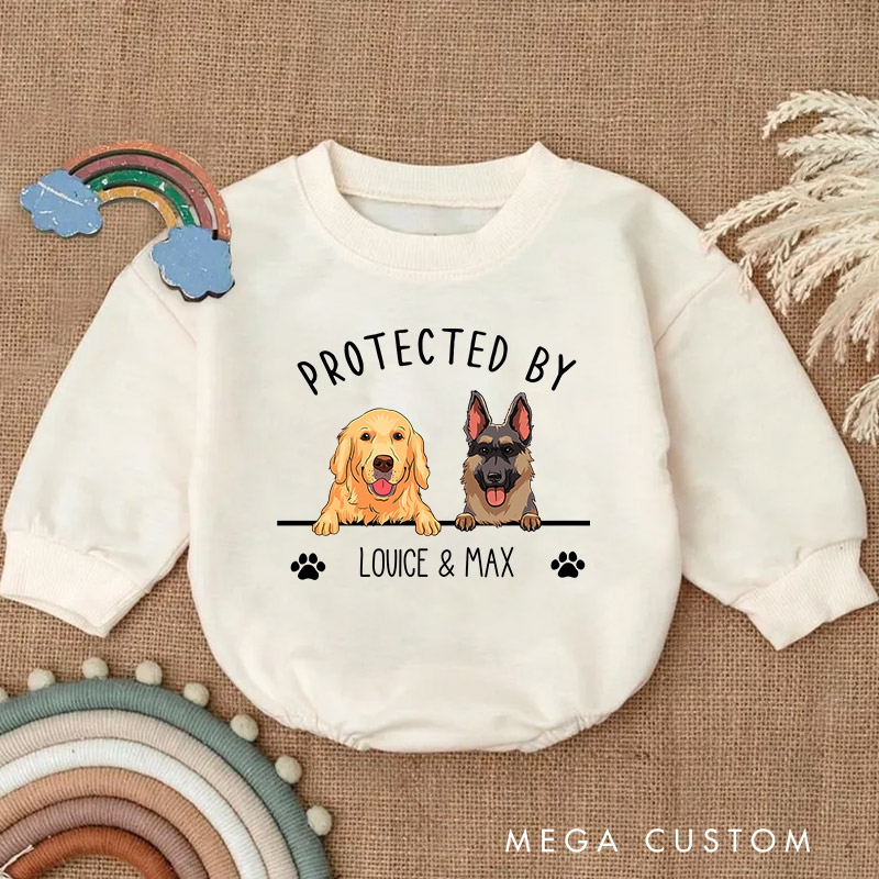 Personalized Protected by Dog Baby Bodysuit Pet Baby Outfit Gift for Pet Lover