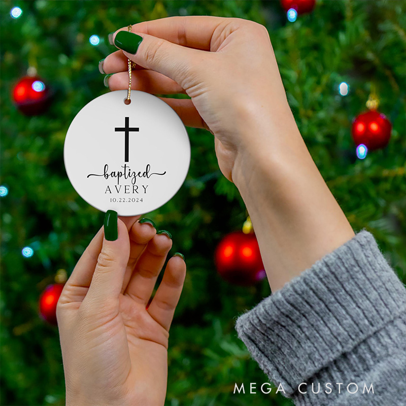 Personalized Cross Ceramic Ornament with Name and Date Religious Gift Baptism Gift for Boys and Girls