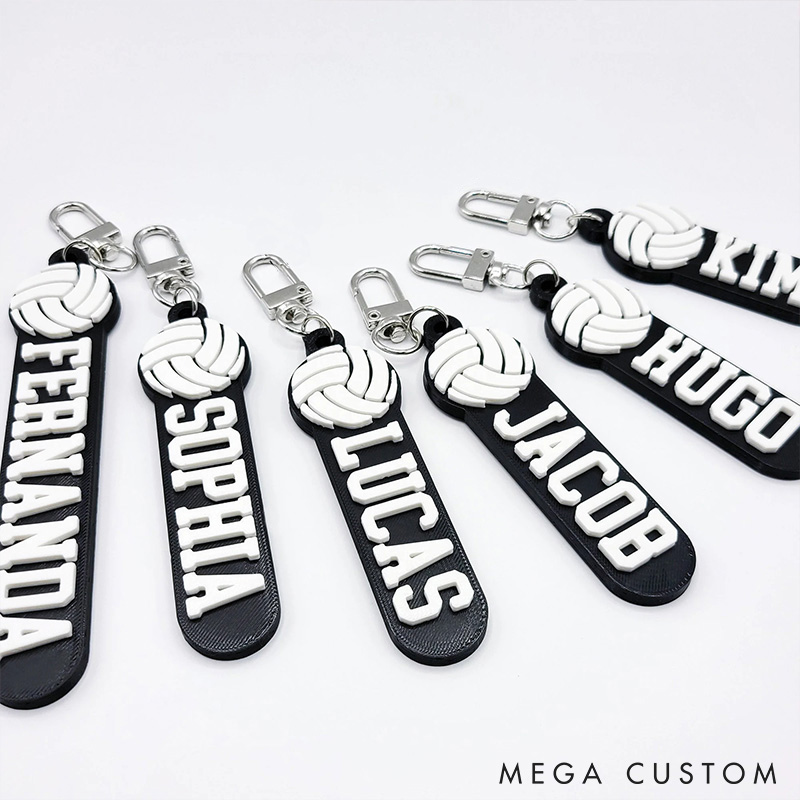 Personalized Volleyball 3D Printed Hard Plastic Keychains with Custom Your Name 