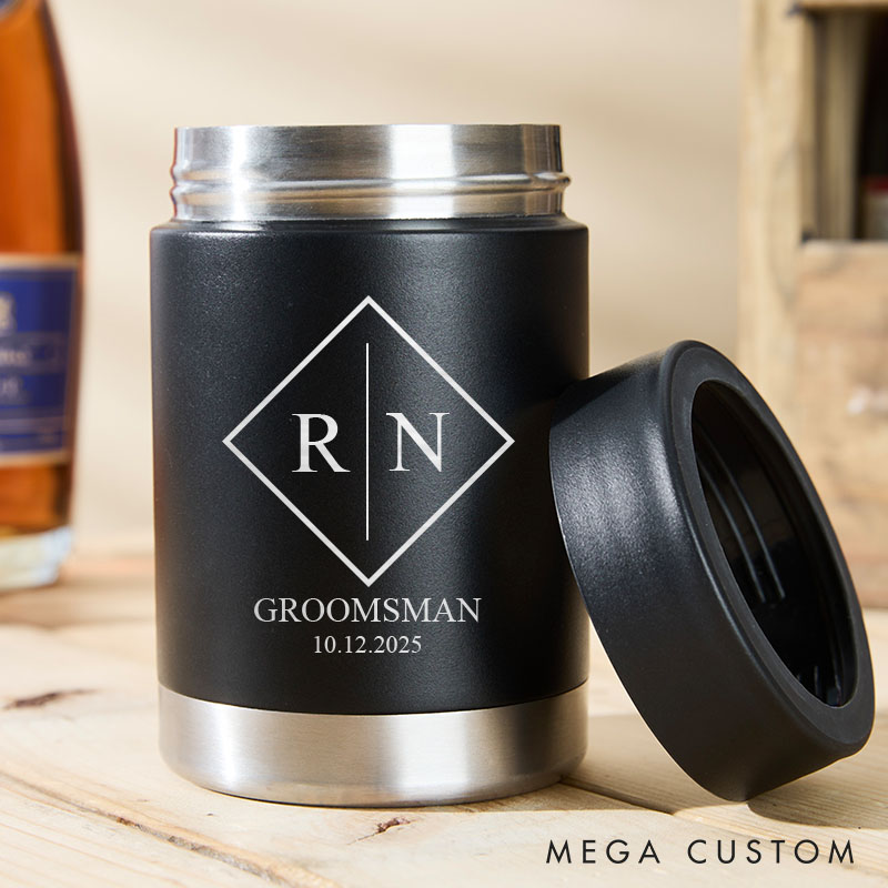 Personalized Minimalist Wedding Party Can Coolers Groomsmen Can Holder Groom Gift Beer Can Cool