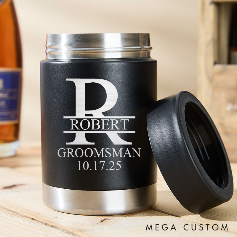 Personalized Wedding Can Coolers for Groom Bachelor Best Man Gift Can Holder Groomsmen Can Cooler