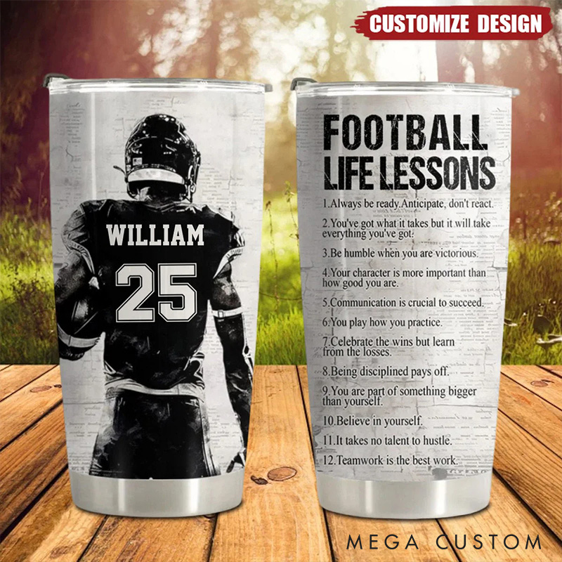 Personalized American Football Tumbler with Customizable Name and Number for Football Lovers Gift