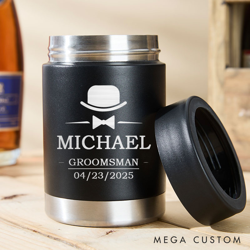 Personalized Wedding Party Can Coolers Engraved Mental Can Cooler for Groom Groomsmen Gifts Can Holder Bachelor Party Favors Tumbler