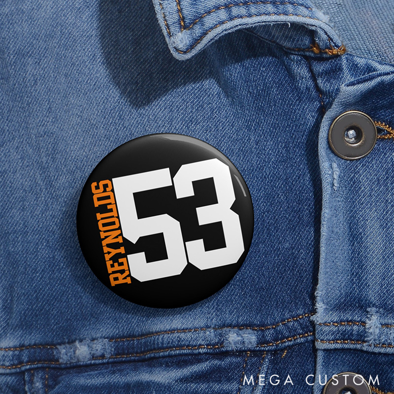 Personalized Sport Design Button Pin with Custom Name and Number for Sport Fans