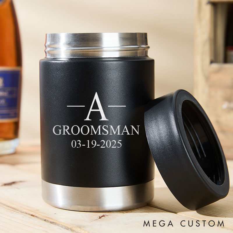 Personalized Groom Can Cooler Groomsmen Can Holder Wedding Party Can Cooler for Men Bachelor Party Favors Beer Can Holder