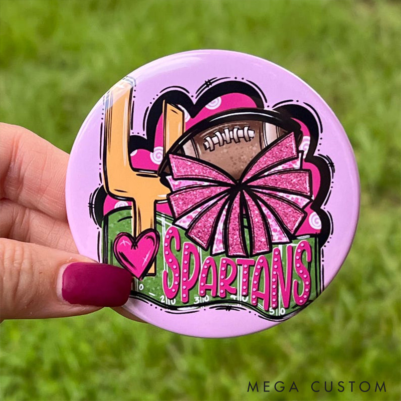 Personalized American Football and Cheer Design Button Pin with Custom Name