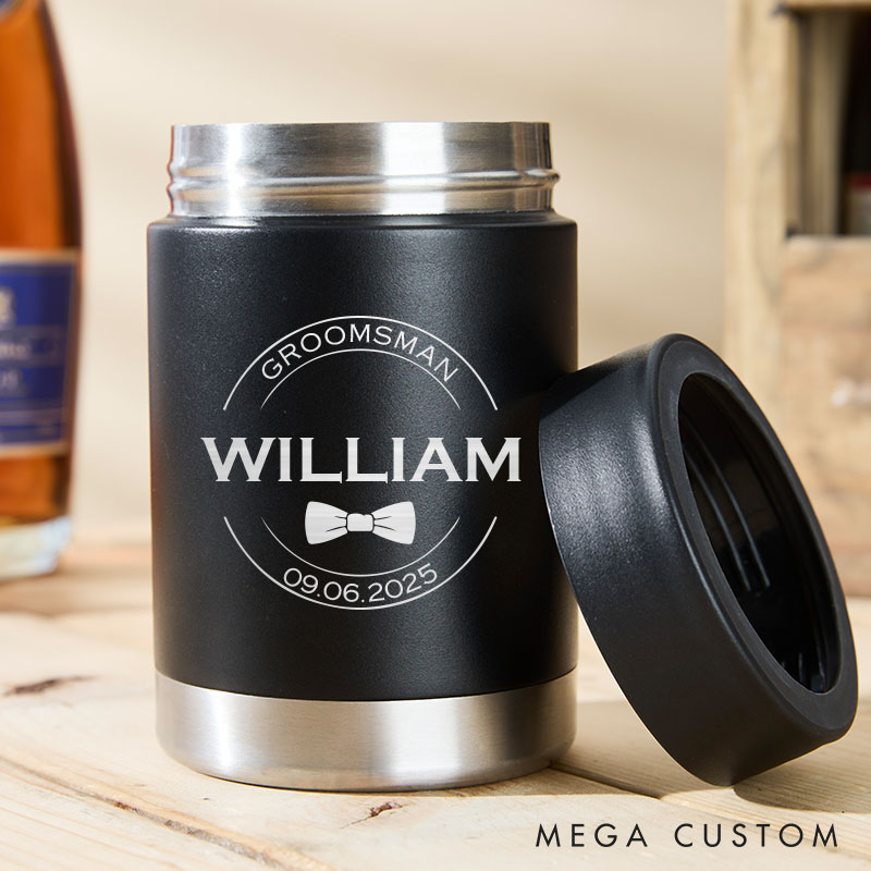 Personalized Wedding Can Cooler Groom Beer Can Cooler with Name Bachelor Gifts for Groomsmen Best Man Beer Can Holder