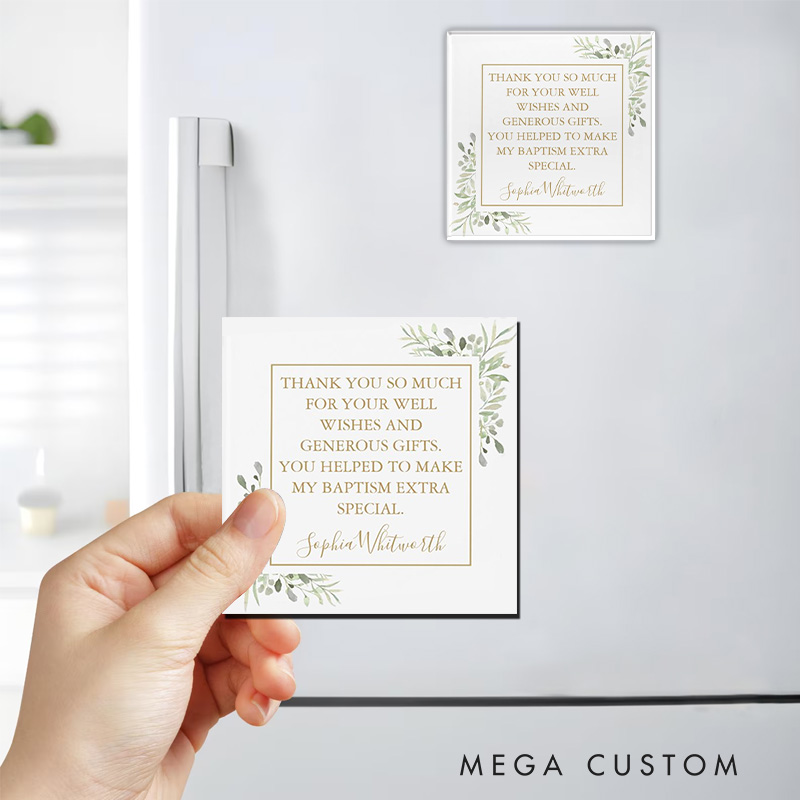Personalized Baptism Christening Greenery Thank You Magnetic Fridge Magnet with Name Religious Gift Baptism Christening Gift