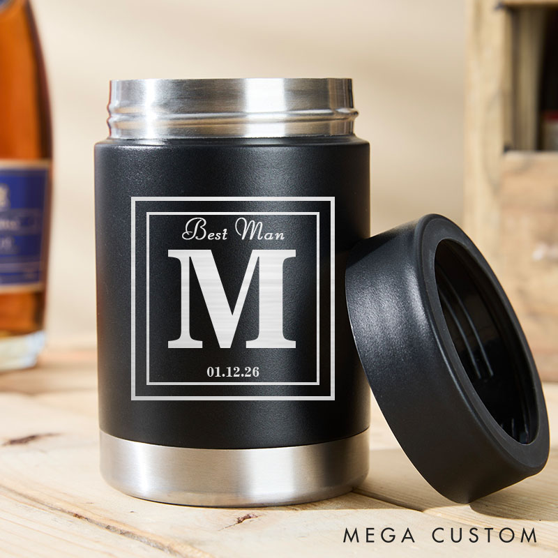 Personalized Wedding Can Holder for Groom Best Man Bachelor Party Can Cooler Groomsmen Beer Can Cooler Best Man Gift