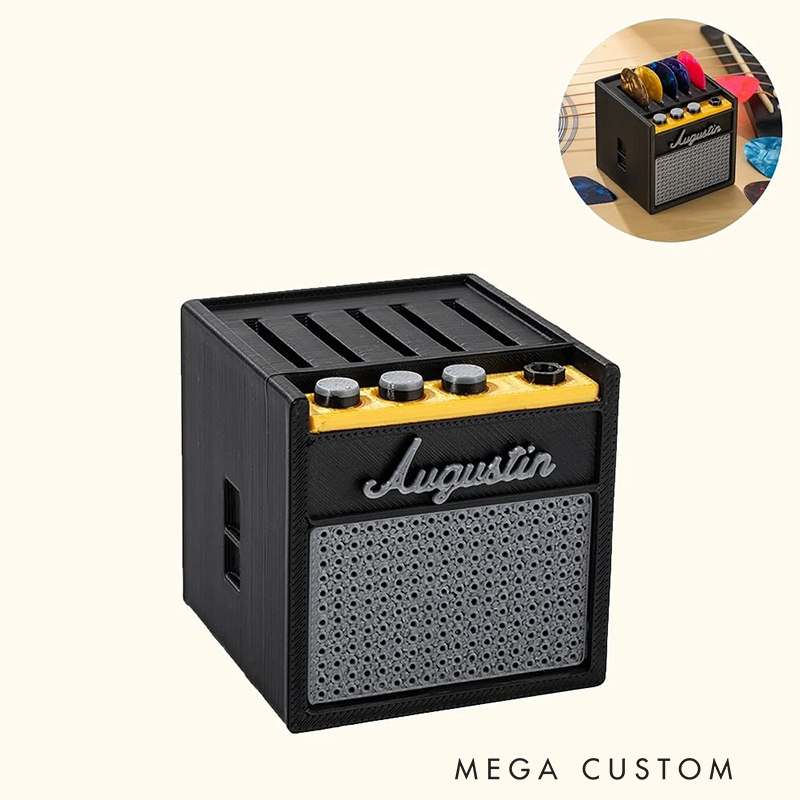 Personalized 3D Printing Retro Guitar Amp Shape Guitar Picks Holder Plectrum Storage Box with Name Birthday Gift for Musician Guitar Player